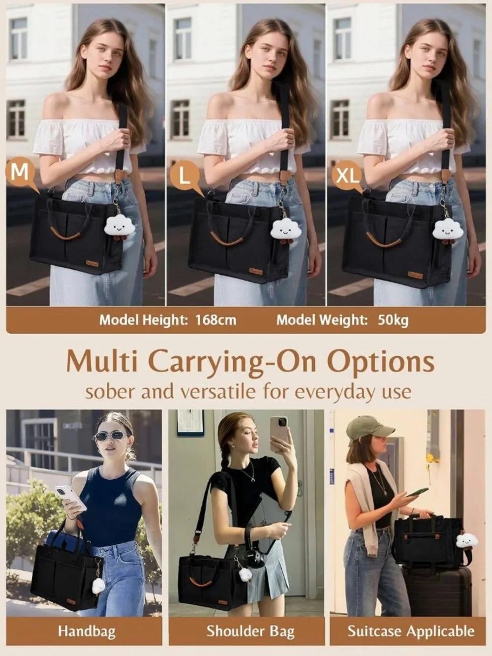 Stylish Canvas Tote Bag for Women, Zippered Work Laptop Purse with Compartments